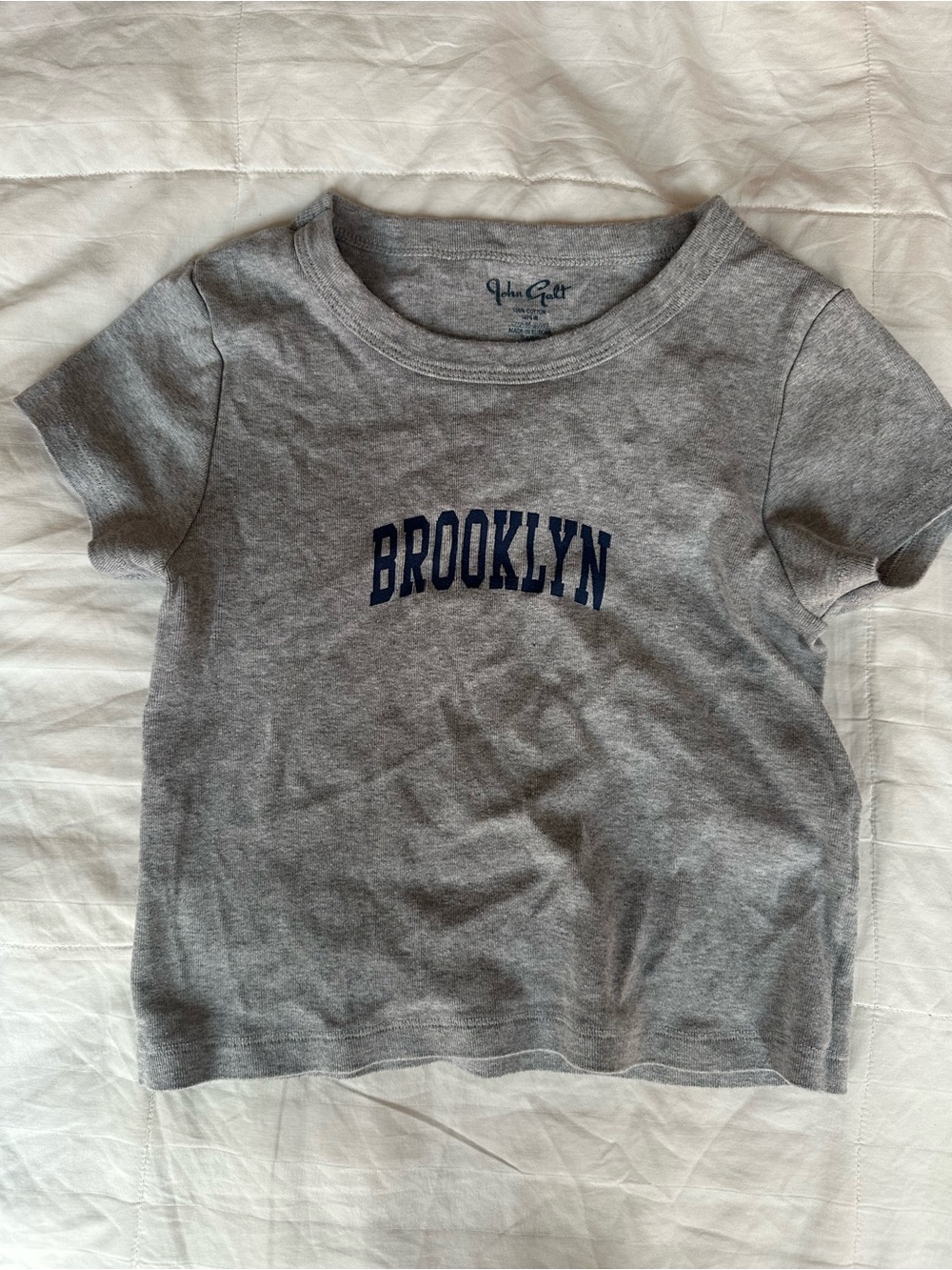 Brandy Melville Gray Baby Tee with Navy 'Brooklyn' Graphic